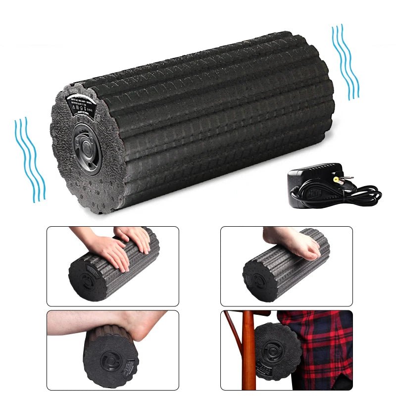 4-Speed Vibrating Electric Yoga Massage Foam Fitness Roller Backrest Leg Adjustment Massager for Muscle Recovery Relaxation