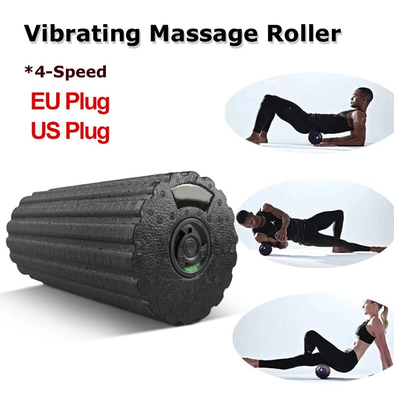 4-Speed Vibrating Electric Yoga Massage Foam Fitness Roller Backrest Leg Adjustment Massager for Muscle Recovery Relaxation