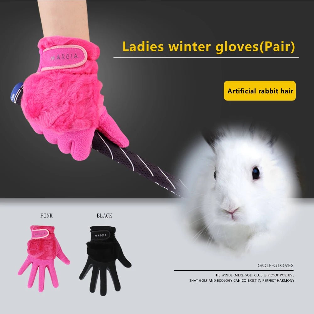 1 Pair Women Winter Golf Gloves! Anti-slip, Artificial Rabbit Fur Warmth