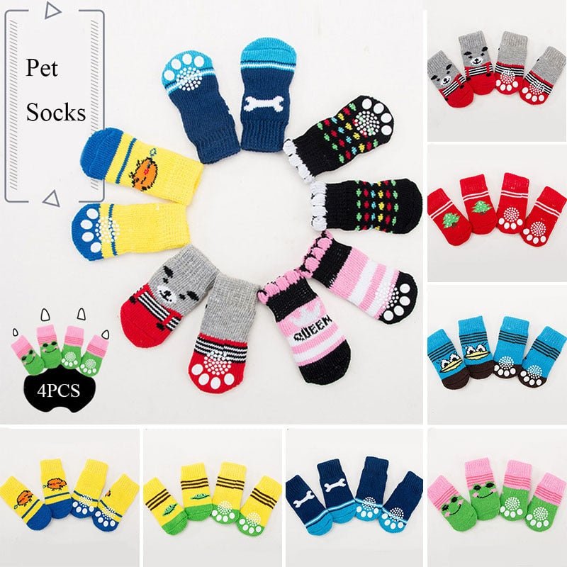 4pcs Warm Puppy Dog Socks Soft Pet Knits Socks Cute Cartoon Anti Slip Socks Warm Puppy Dog Shoes Small Medium Dogs Pet Product