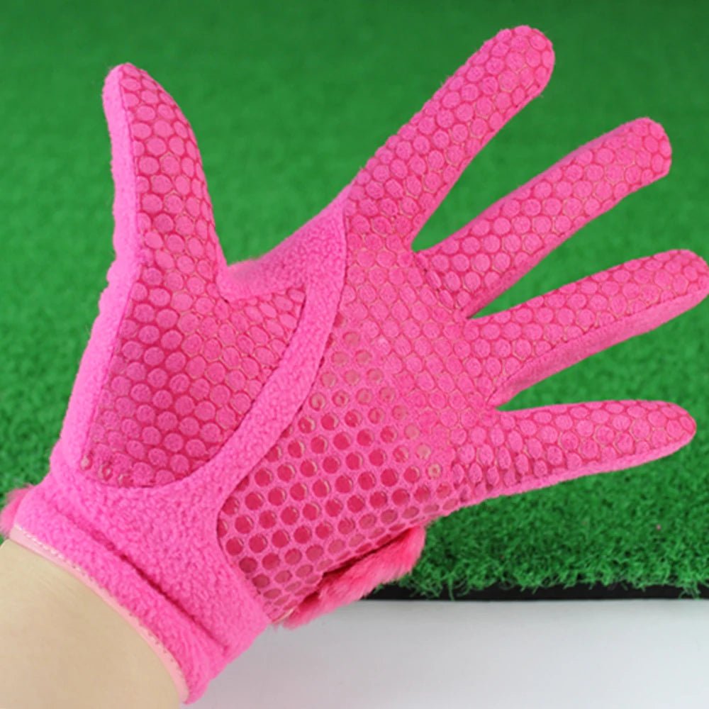 BraceTop 1 Pair Women Winter Golf Gloves Anti-slip Artificial Rabbit Fur Warmth Soft Fiber Outdoor Sport Full Finger Golf Gloves