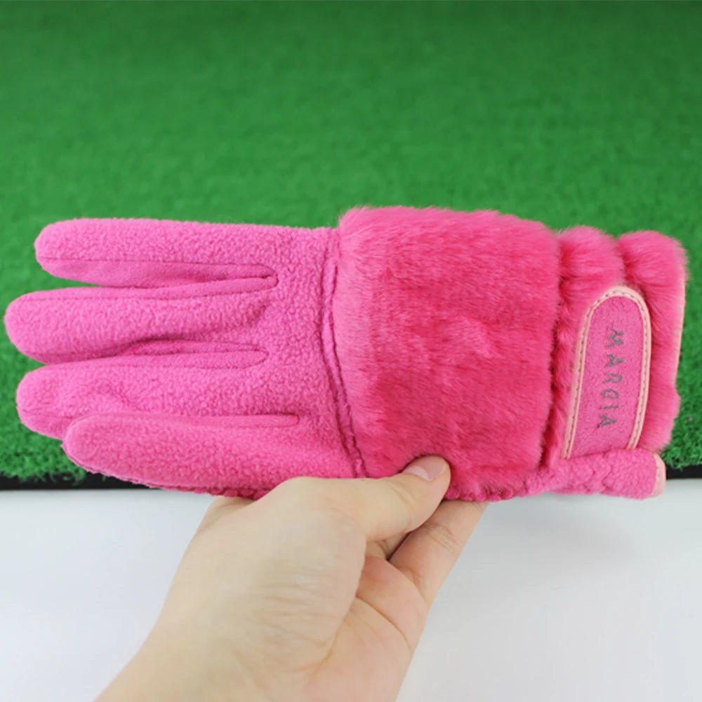 BraceTop 1 Pair Women Winter Golf Gloves Anti-slip Artificial Rabbit Fur Warmth Soft Fiber Outdoor Sport Full Finger Golf Gloves