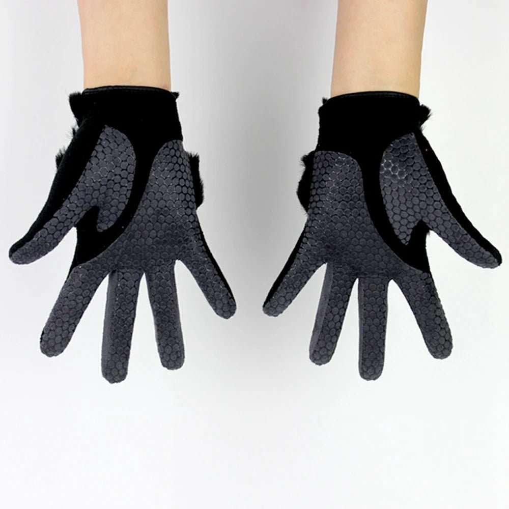 BraceTop 1 Pair Women Winter Golf Gloves Anti-slip Artificial Rabbit Fur Warmth Soft Fiber Outdoor Sport Full Finger Golf Gloves