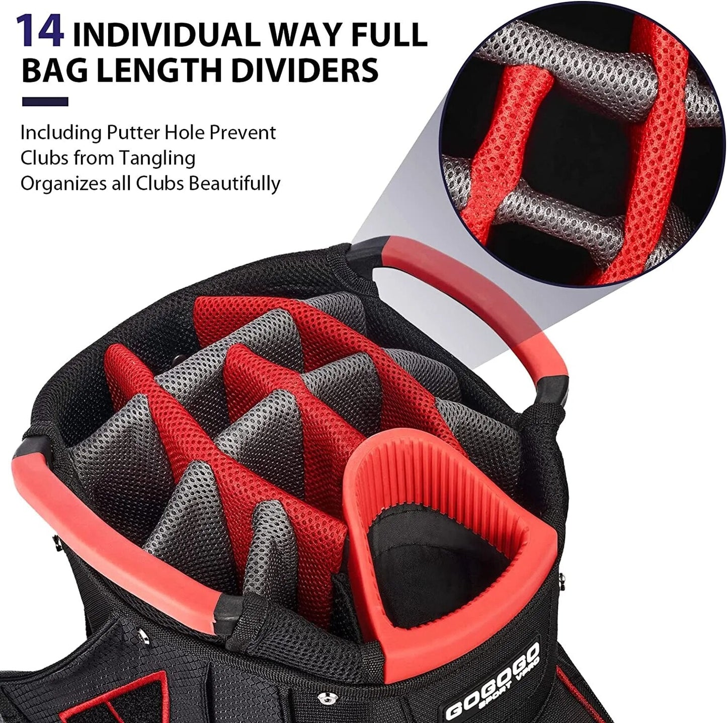 Gogogo Sport Vpro Golf Cart Bag 14 Way Dividers Golf Club Bag with 11 Pockets Cooler Bag Magnet Strap Full Length Well Caddy Bag*