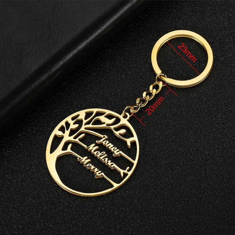 Kcaco Tree of Life Keychain Personalized Custom Family Name Key Ring Stainless Steel Key Chain Jewelry Couple Christmas Gifts