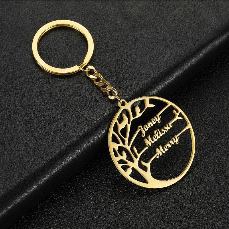 Kcaco Tree of Life Keychain Personalized Custom Family Name Key Ring Stainless Steel Key Chain Jewelry Couple Christmas Gifts