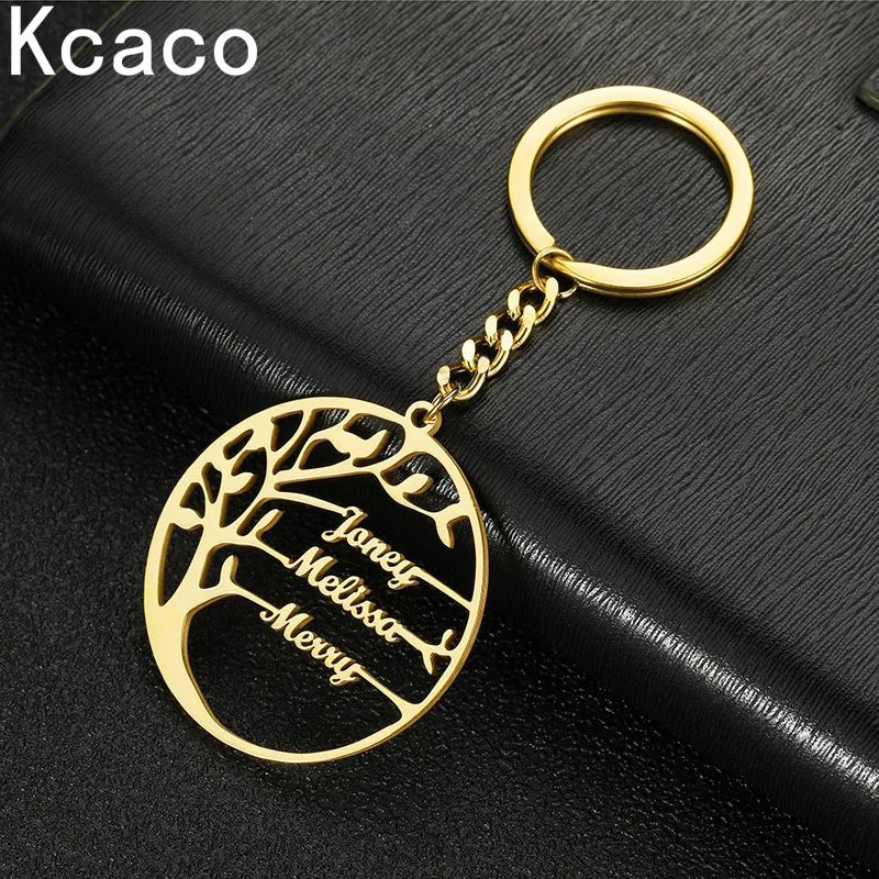 Kcaco Tree of Life Keychain Personalized Custom Family Name Key Ring Stainless Steel Key Chain Jewelry Couple Christmas Gifts