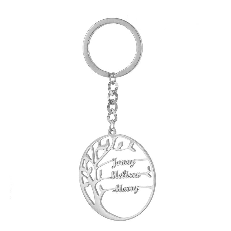 Kcaco Tree of Life Keychain Personalized Custom Family Name Key Ring Stainless Steel Key Chain Jewelry Couple Christmas Gifts