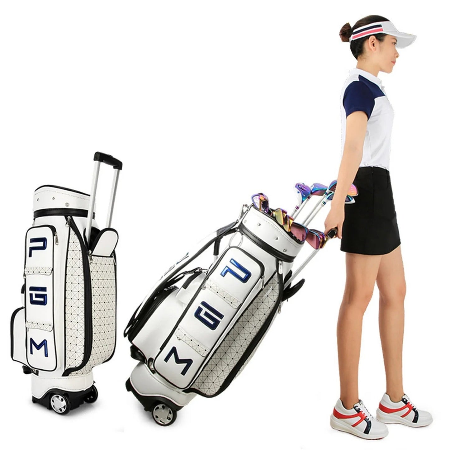 Stylish Golf Bag / Travel Bag Combo PU Leather Large Capacity  With Wheels